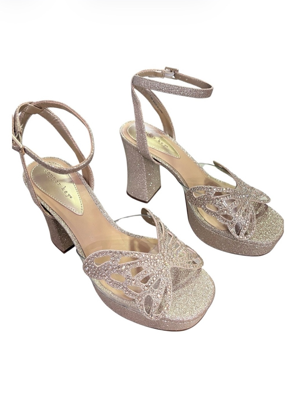NWT Copper Key Marigold Champagne Gold Butterfly Platform Sandals 7.5M
